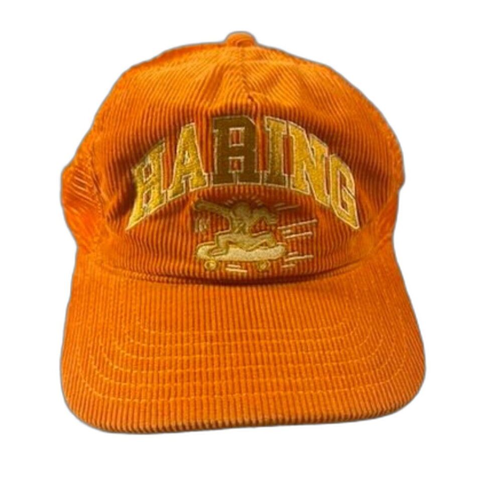 Keith Haring Orange Corduroy Trucker Hat MAD Engine Adjustable Snapback Cap Art